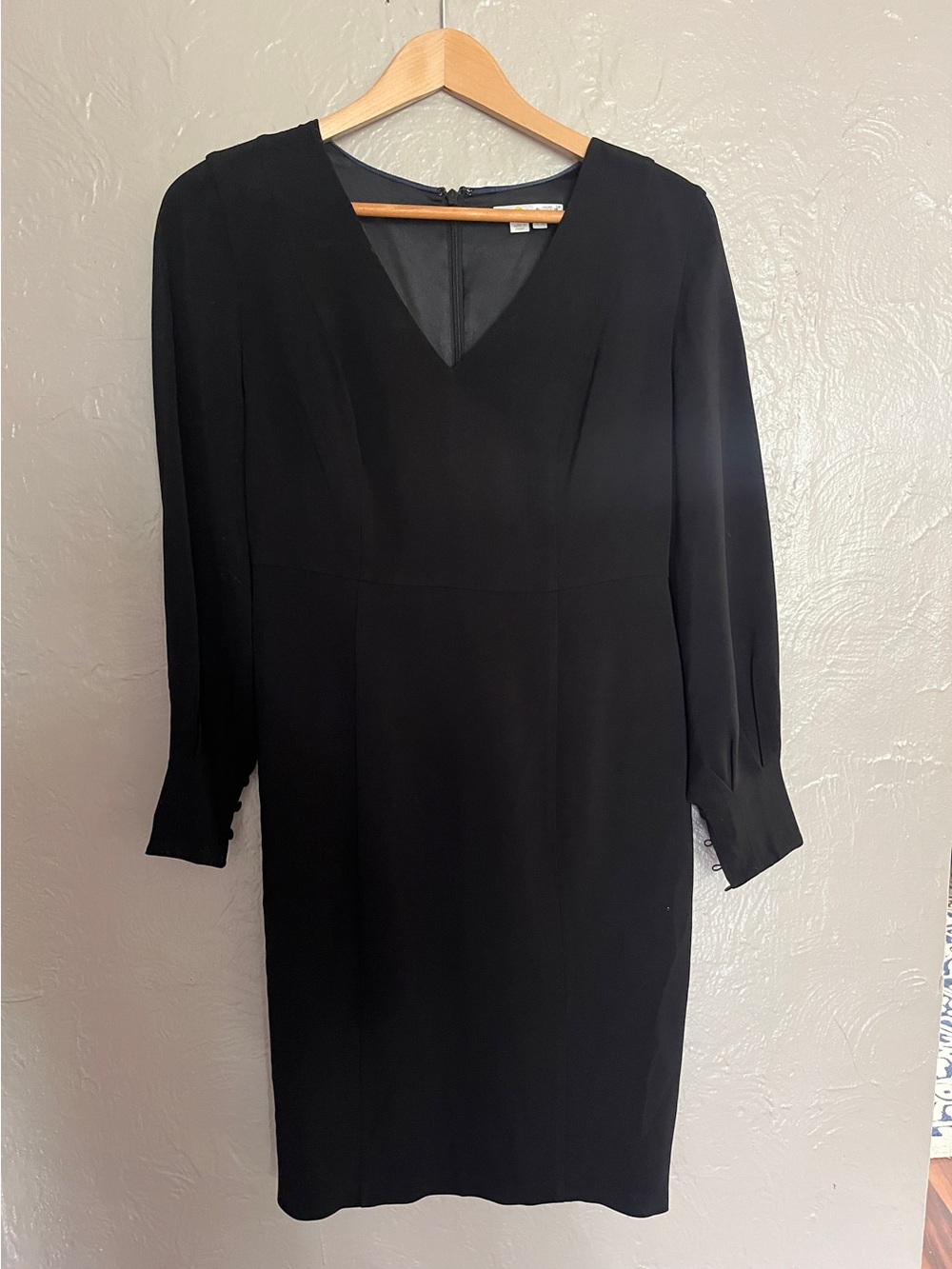 Boden Black V-Neck Long Sleeve Shift Dress 6p